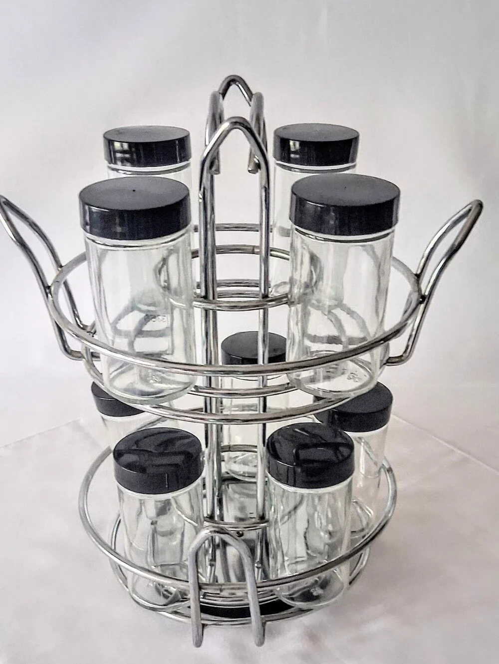 Vintage Chrome Spice Rack & Glass Jars - Lazy Susan Base